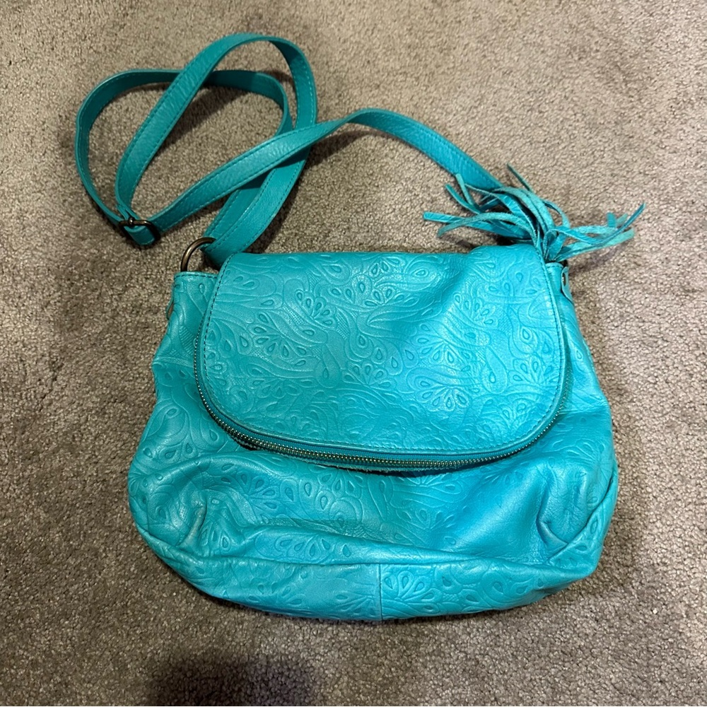 Florence Leather Made in Italy Floral Crossbody Purse Bag